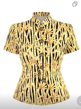 Donna Morgan Womens Size 4 Jacket Bamboo Print Short Sleeve Button Front
